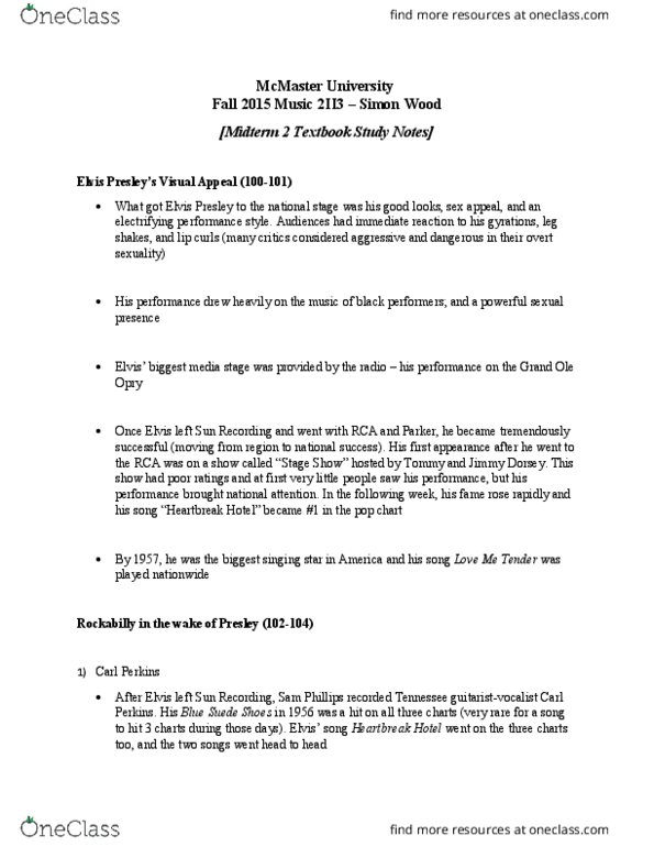 MUSIC 2II3 Chapter Notes - Chapter 1: Jimmy Dorsey, American Bandstand, Teen Idol thumbnail