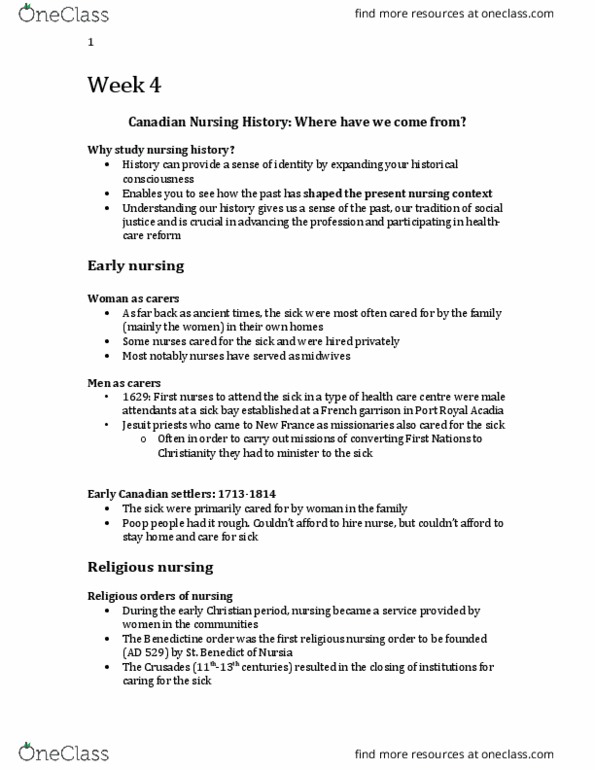 Nursing 1060A/B Lecture Notes - Lecture 4: History Of Nursing, Toronto General Hospital, Nursing School thumbnail