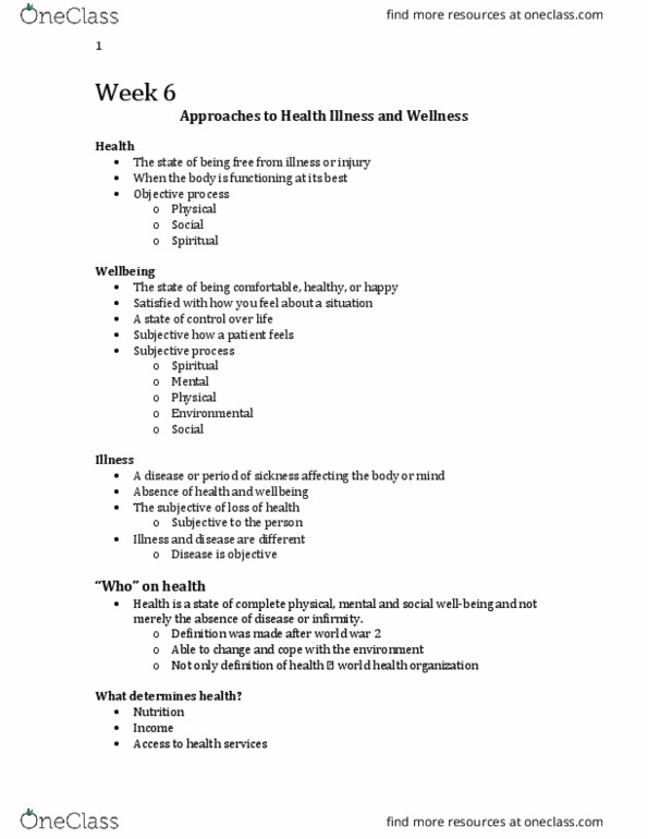 Nursing 1060A/B Lecture Notes - Lecture 6: Healthy Diet, Health Promotion, Biomedical Model thumbnail