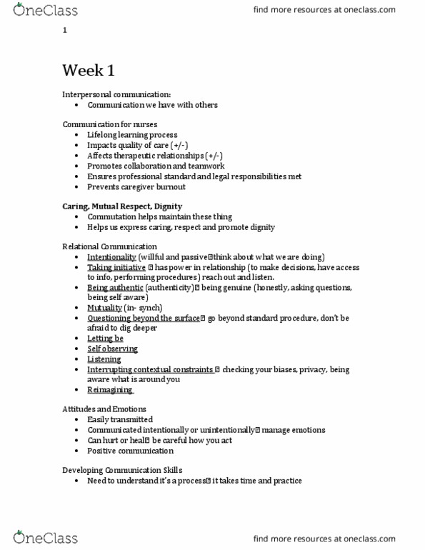 Nursing 1070A/B Lecture Notes - Lecture 1: Lifelong Learning, Interpersonal Communication, Group Dynamics thumbnail