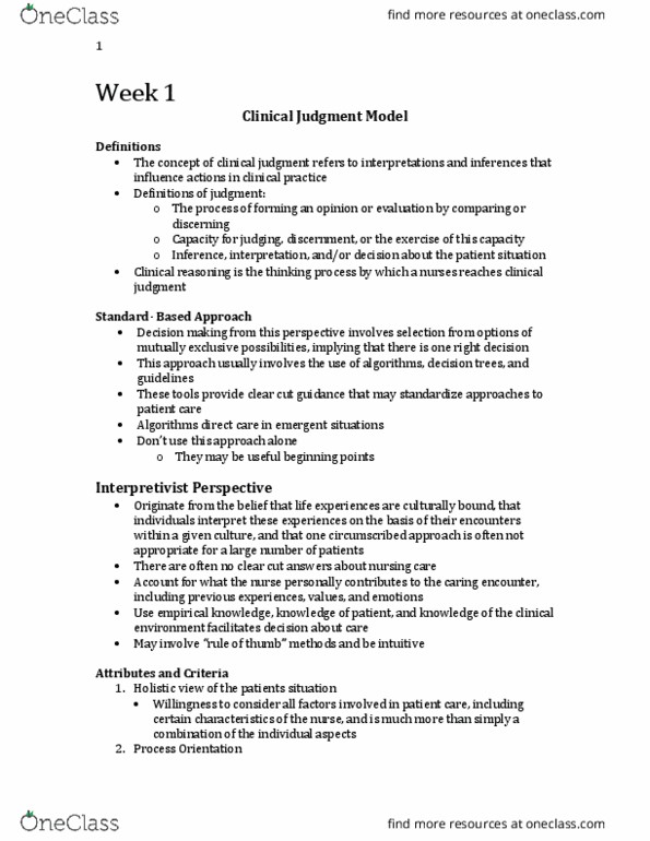 Nursing 1080A/B Lecture Notes - Lecture 1: Decision-Making, Analytic Reasoning thumbnail