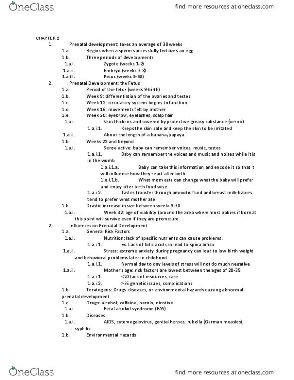 PSYC 7 Lecture Notes - Lecture 3: Spina Bifida, Fetal Alcohol Spectrum Disorder, Prenatal Development thumbnail