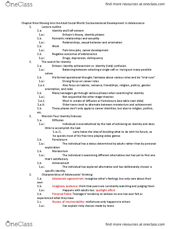 PSYC 7 Lecture Notes - Lecture 13: Imaginary Audience, Identity Formation, Sexual Orientation thumbnail