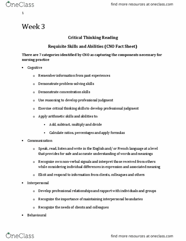 Nursing 1160A/B Lecture Notes - Lecture 3: Critical Thinking, Professional Responsibility, Behavioural Sciences thumbnail