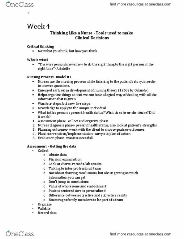 Nursing 1160A/B Lecture Notes - Lecture 4: Patient Participation, Nursing Process, Nursing Theory thumbnail