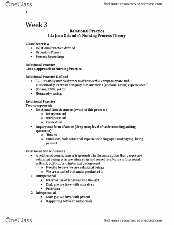 Nursing 1170A/B Lecture Notes - Lecture 3: Nursing Process, Nursing Care Plan, Self-Awareness thumbnail