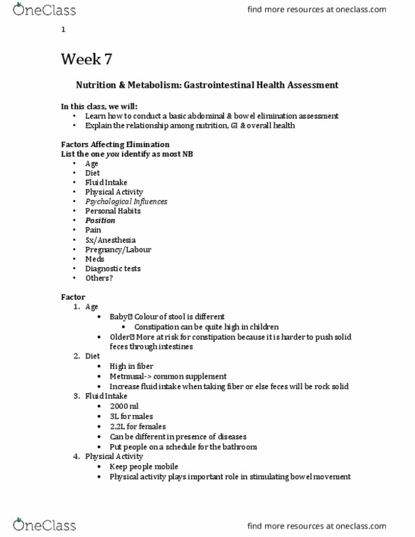 Nursing 1180A/B Lecture Notes - Lecture 7: Upper Gastrointestinal Series, Defecation, Squatting Position thumbnail