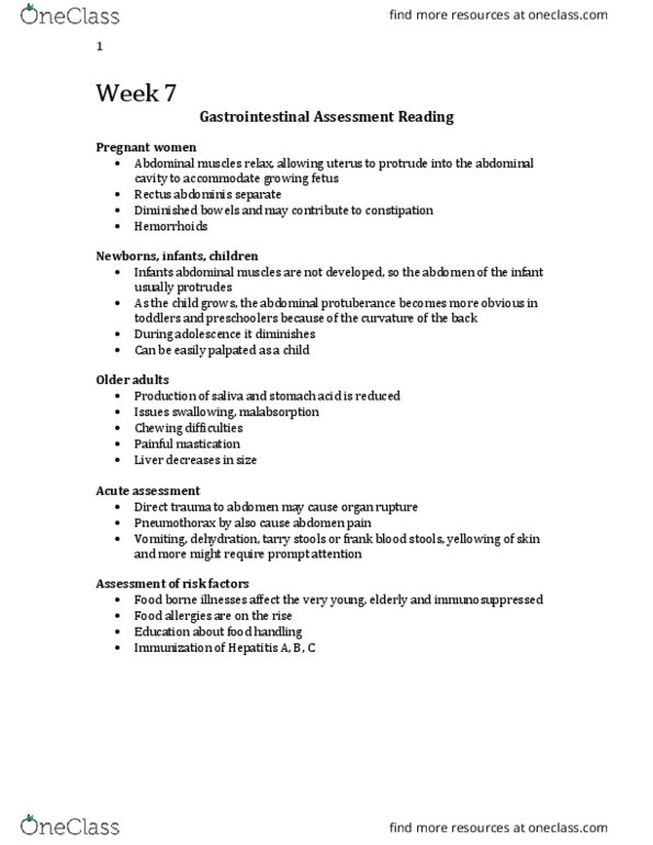 Nursing 1180A/B Lecture Notes - Lecture 7: Abdominal Cavity, Abdomen, Hemorrhoid thumbnail