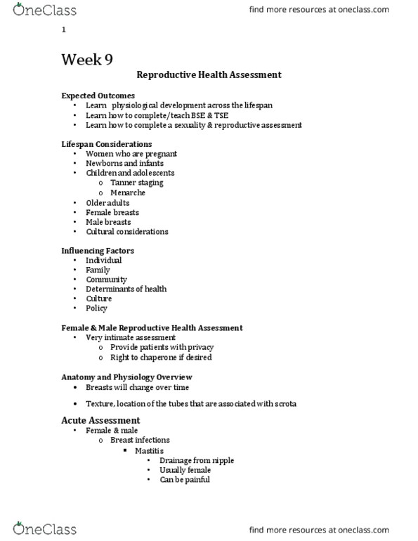 Nursing 1180A/B Lecture Notes - Lecture 9: Tanner Scale, Menarche, Pus thumbnail