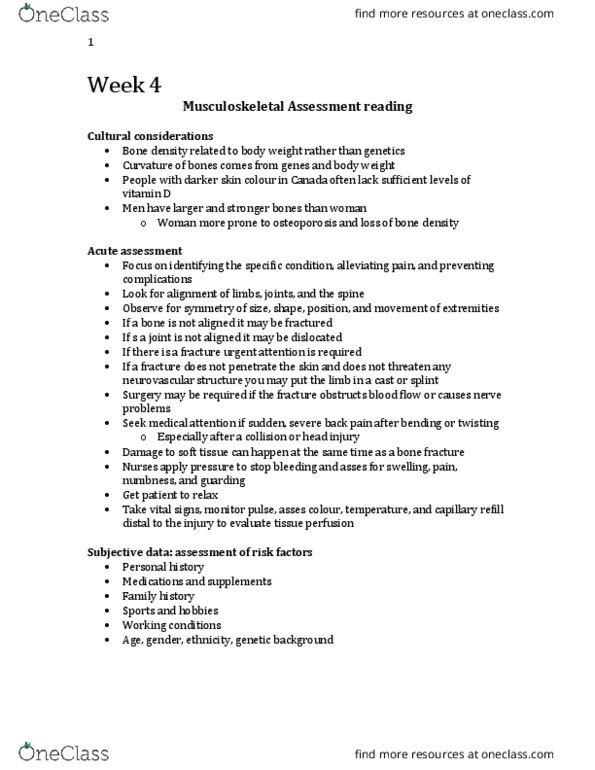 Nursing 1180A/B Lecture Notes - Lecture 4: Risk Assessment, Scoliosis, Carpal Tunnel thumbnail