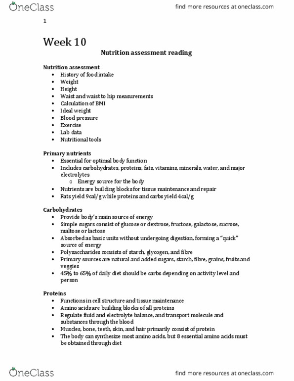 Nursing 1180A/B Lecture Notes - Lecture 10: Dietary Reference Intake, Maltose, Multivitamin thumbnail