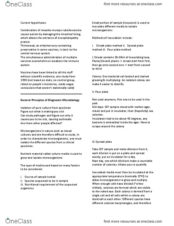 HSS 1100 Lecture Notes - Lecture 3: Microorganism, Microbiological Culture, Microbiology thumbnail