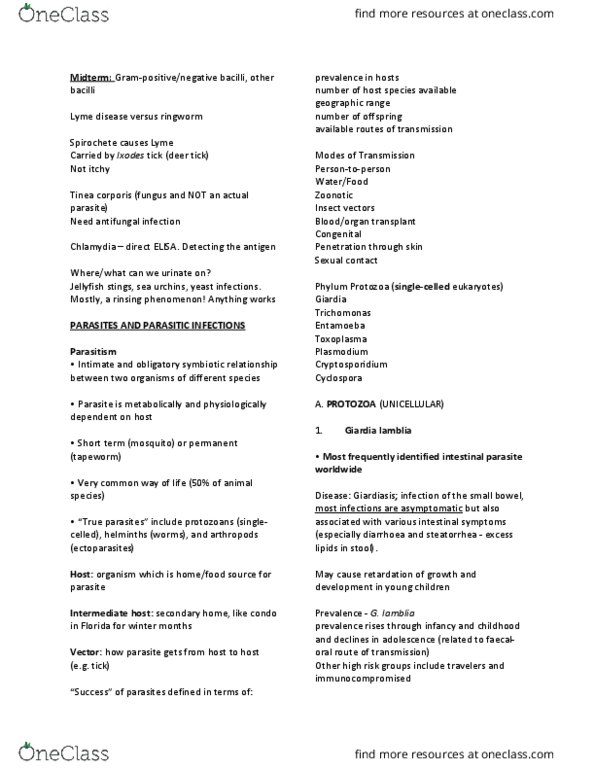 HSS 1100 Lecture Notes - Lecture 7: Tinea Corporis, Zoonosis, Lyme Disease thumbnail