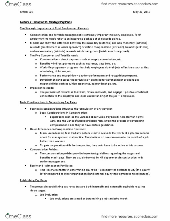 MHR 523 Chapter Notes - Chapter 11: Canada Labour Code, Executive Compensation, Ob River thumbnail
