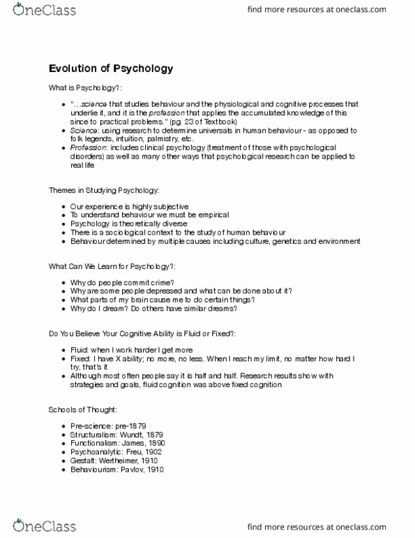 PSYC 1001 Lecture Notes - Lecture 3: Johns Hopkins University, Phi Phenomenon, Edward B. Titchener thumbnail