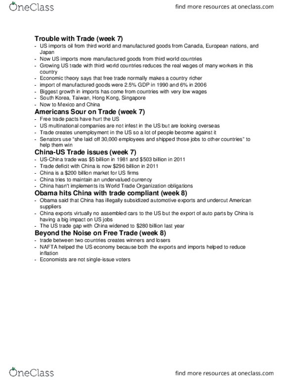 ECON 13 Chapter Notes - Chapter 5-7: Free Trade, List Of Auto Parts, North American Free Trade Agreement thumbnail