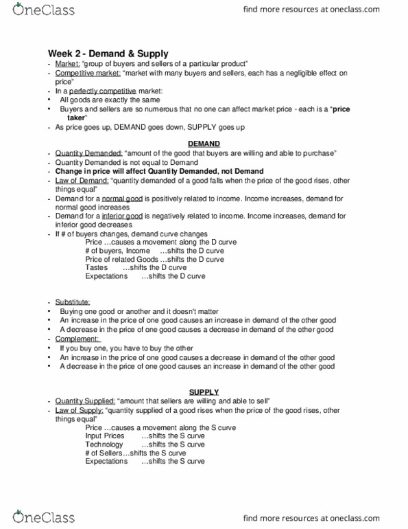 ECON 13 Lecture Notes - Lecture 2: Market Power, Inferior Good, Normal Good thumbnail