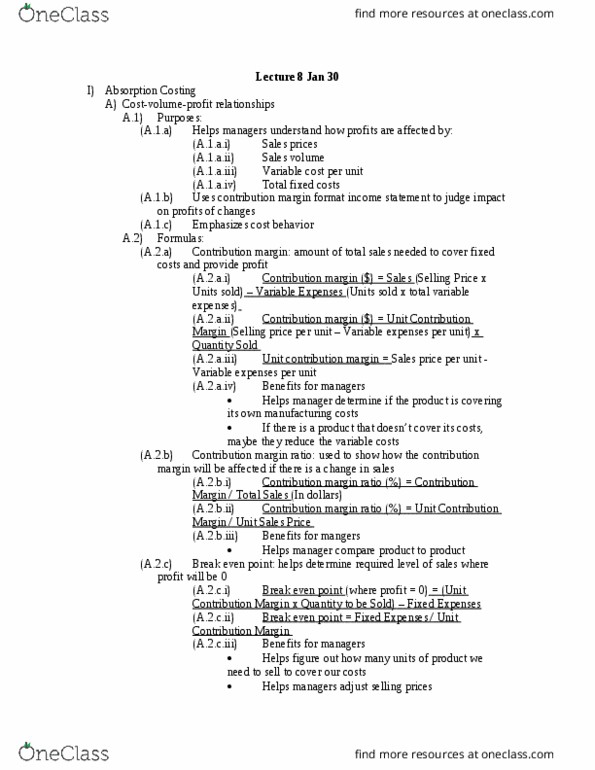 MGMT 30B Lecture Notes - Lecture 8: Contribution Margin, Variable Cost, Income Statement thumbnail