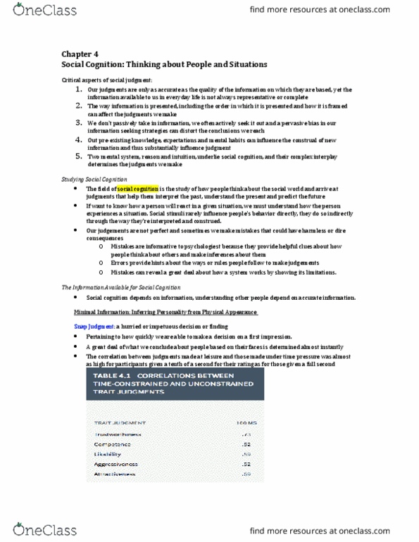 PSYB10H3 Chapter Notes - Chapter 4: Social Cognition, Mississippi Highway 7, Soltyrei thumbnail
