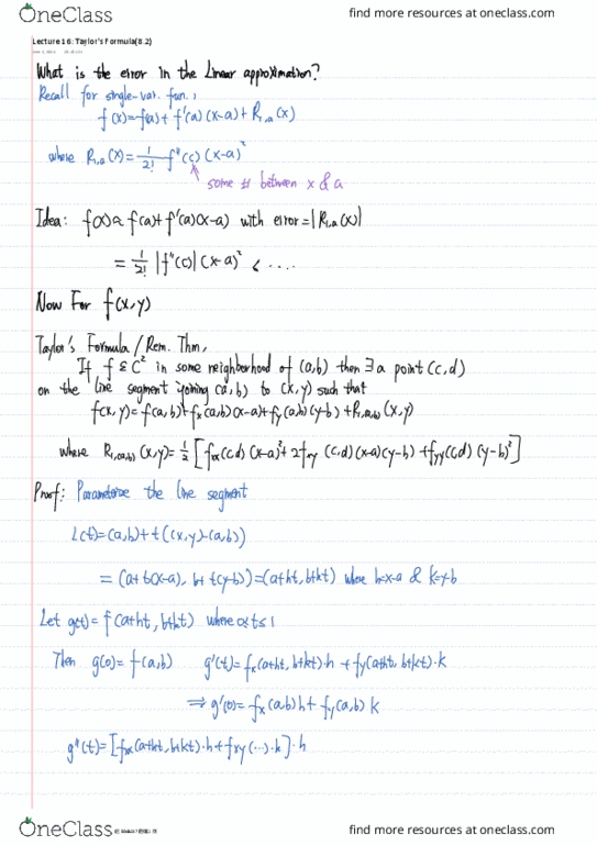 MATH237 Lecture 16: Lecture 16 Taylor's Formula(8.2) thumbnail