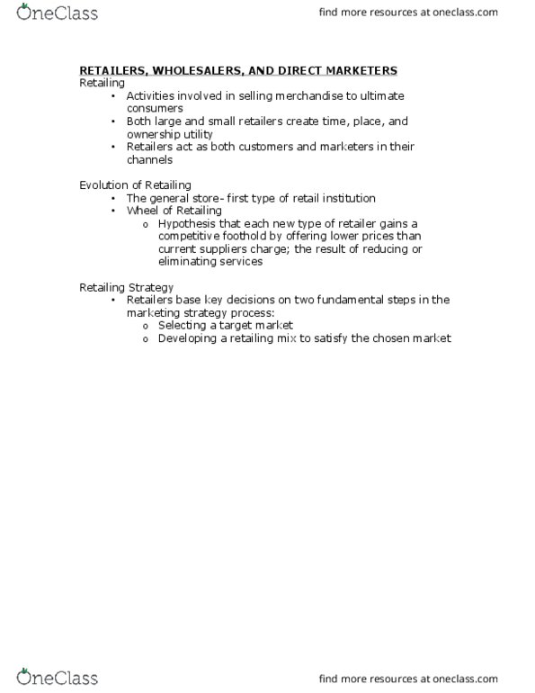 COMMERCE 2MA3 Lecture Notes - Lecture 13: Direct Marketing, Retail Park, Institute For Operations Research And The Management Sciences thumbnail