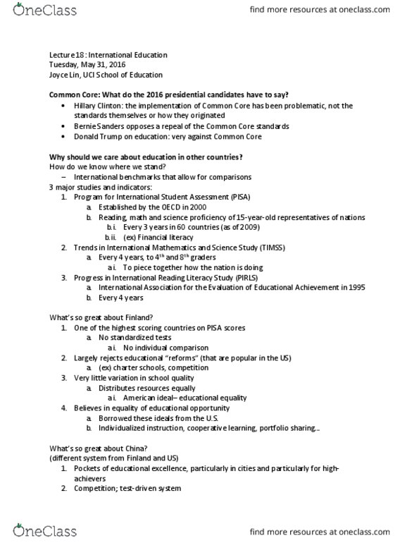 EDUC 50 Lecture Notes - Lecture 18: Trends In International Mathematics And Science Study, Financial Literacy, Programme For International Student Assessment thumbnail