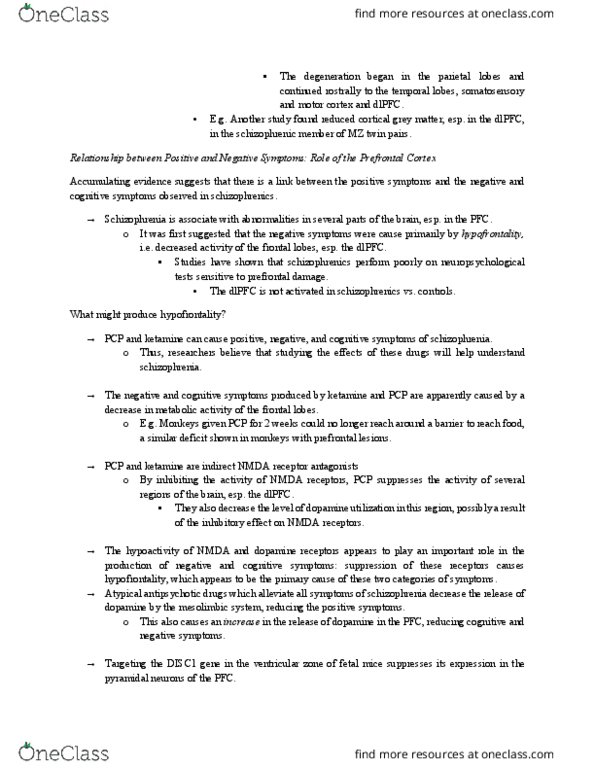 PSYC 311 Chapter Notes - Chapter 16.5: Prefrontal Cortex, Ketamine, Grey Matter thumbnail