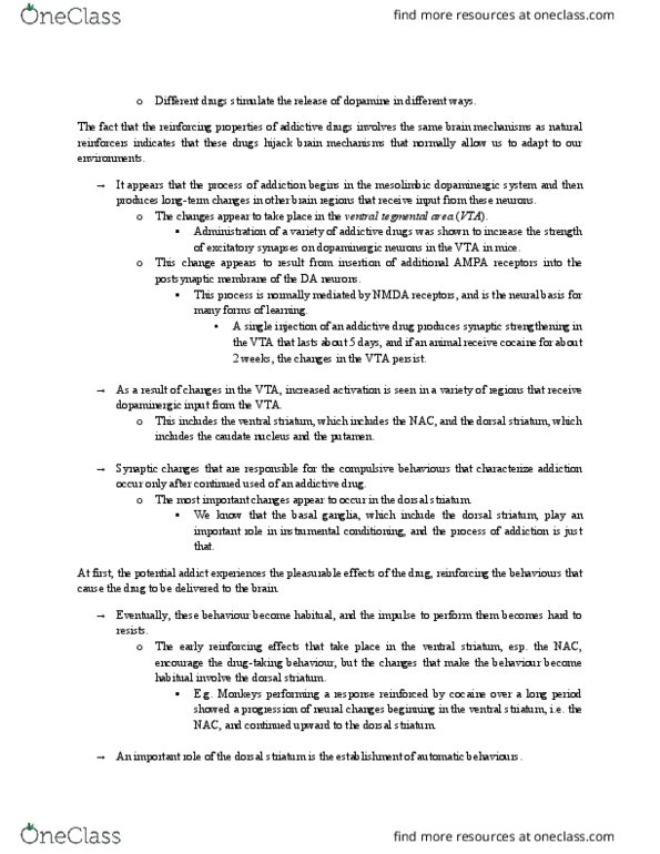 PSYC 311 Chapter Notes - Chapter 18.2: Tegmentum, Mesolimbic Pathway, Nacionalista Party thumbnail