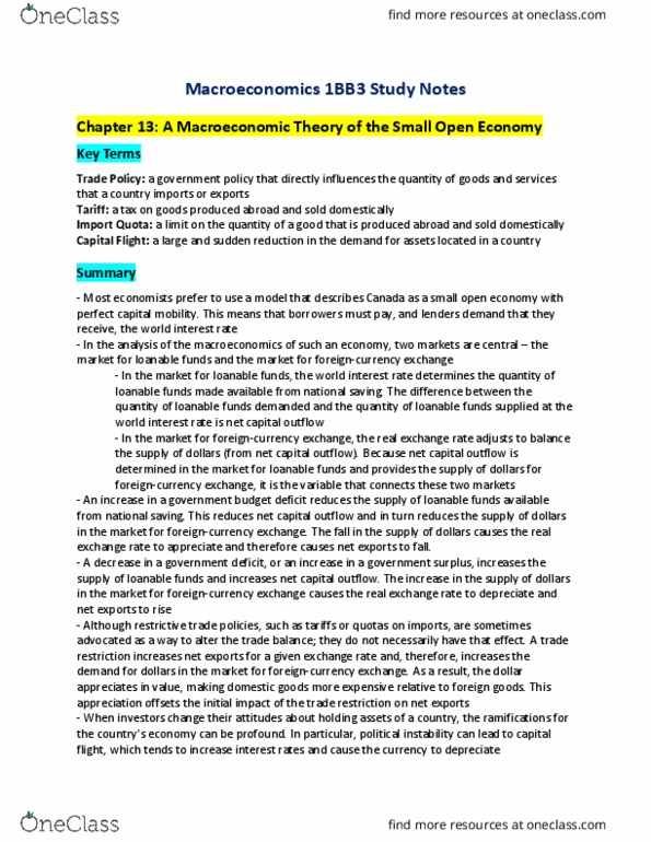 ECON 1BB3 Lecture Notes - Lecture 13: Loanable Funds, Exchange Rate, Capital Flight thumbnail