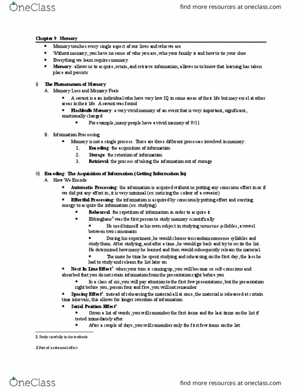 PSY 1101 Lecture Notes - Lecture 9: Iconic Memory, Sensory Memory, Cortisol thumbnail