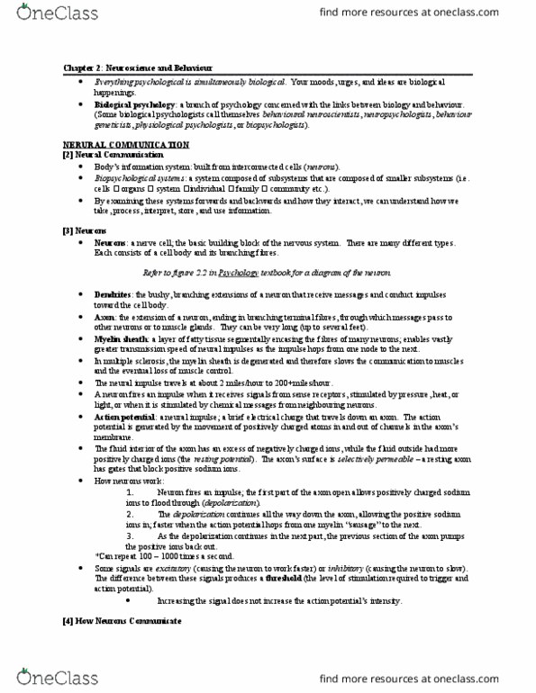 PSY 1101 Chapter Notes - Chapter 2: Multiple Sclerosis, The Fluid, Myelin thumbnail