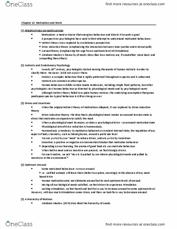 PSY 1101 Chapter Notes - Chapter 12: Abraham Maslow, Blood Sugar, Lateral Hypothalamus thumbnail