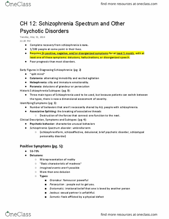PSY BEH 102C Chapter Notes - Chapter 12: Schizotypal Personality Disorder, Thought Disorder, Delusional Disorder thumbnail