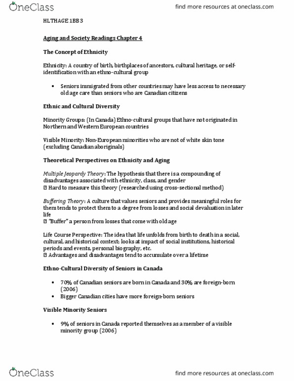 HLTHAGE 1BB3 Chapter Notes - Chapter 4: Visible Minority, Aboriginal Peoples In Canada, Gentrification thumbnail
