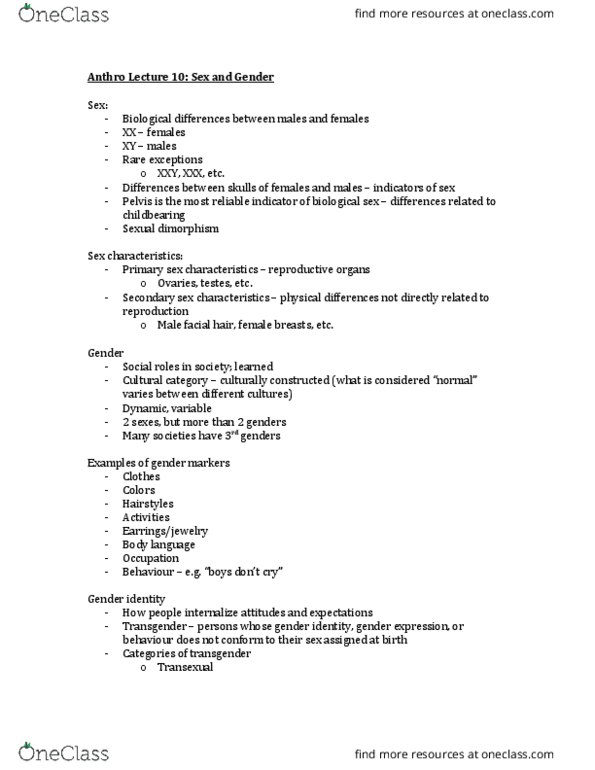 ANTHROP 1AA3 Lecture Notes - Lecture 10: Secondary Sex Characteristic, Third Gender, Male Prostitution thumbnail