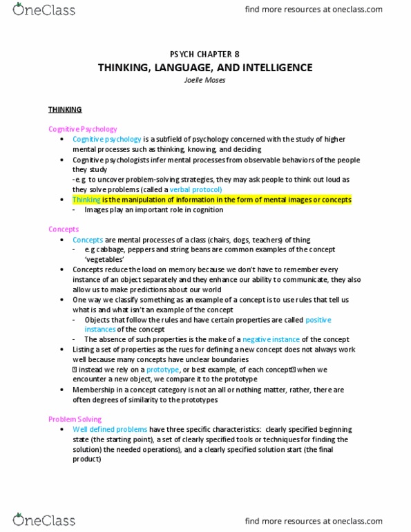 PSYC 100 Chapter Notes - Chapter 8: Cognitive Psychology, Functional Fixedness, Intelligence Quotient thumbnail