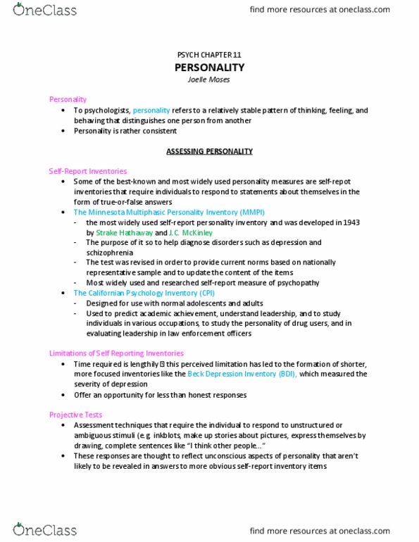 PSYC 100 Chapter 11: PSYCH CHAPTER 11 thumbnail