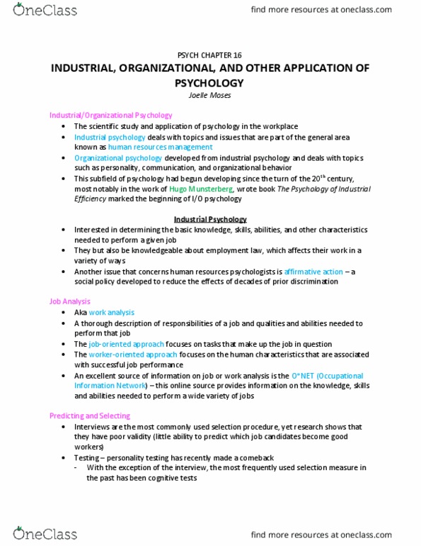 PSYC 100 Chapter Notes - Chapter 16: Industrial And Organizational Psychology, Job Performance, Insanity Defense thumbnail