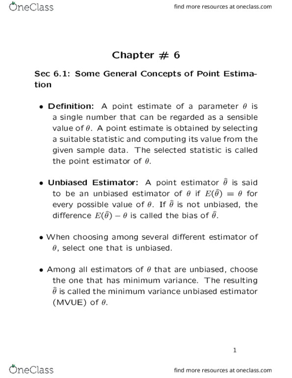 MATH 1202 Lecture Notes - Lecture 5: Bias Of An Estimator, Point Estimation, Royal Institute Of Technology thumbnail