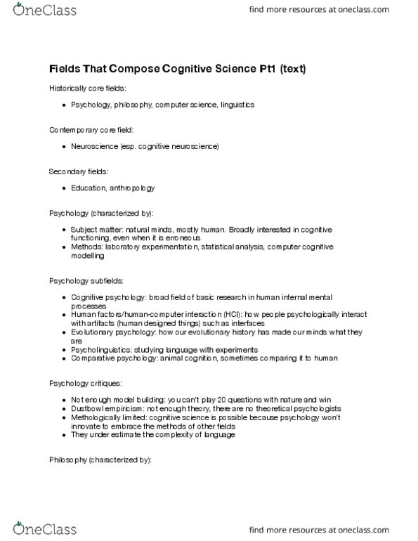 CGSC 1001 Chapter Notes - Chapter 4-5: Cognitive Psychology, Qualia, Psycholinguistics thumbnail