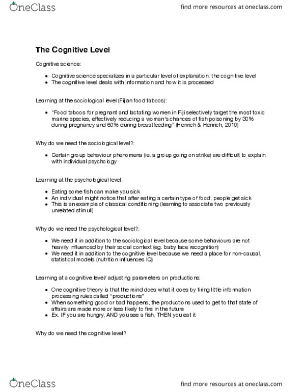 CGSC 1001 Lecture Notes - Lecture 3: Classical Conditioning, Reductionism, Synesthesia thumbnail