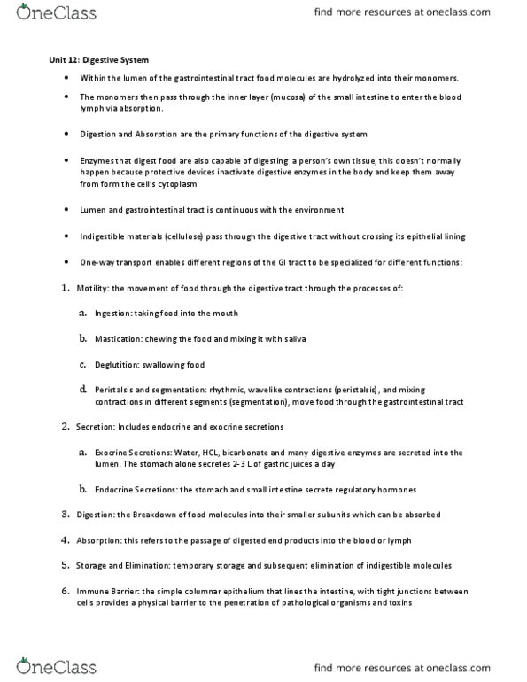 BIOM 3200 Chapter Notes - Chapter 18: Muscularis Mucosae, Submucous Plexus, Simple Columnar Epithelium thumbnail