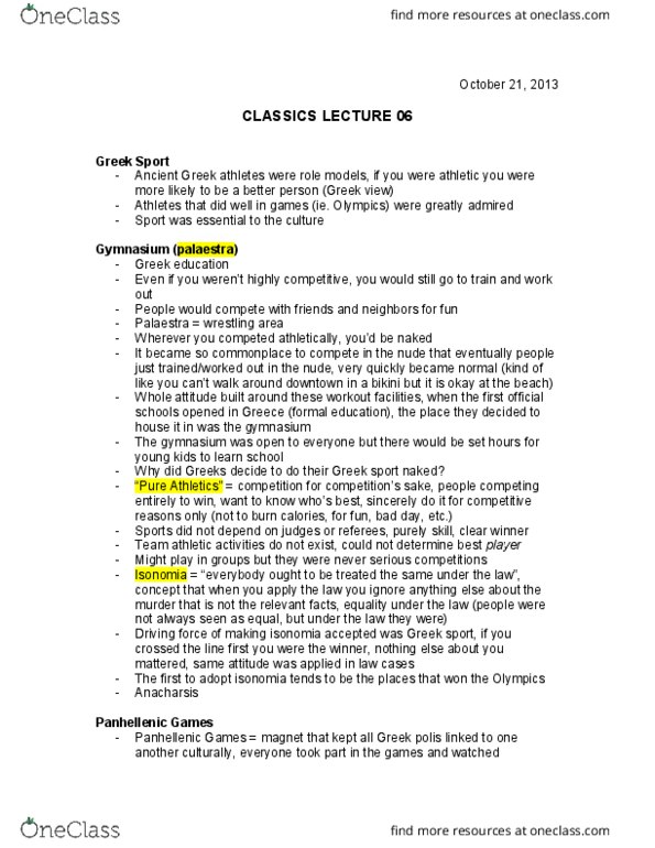 Classical Studies 1000 Lecture 6: CLASSICS Lecture 06 thumbnail