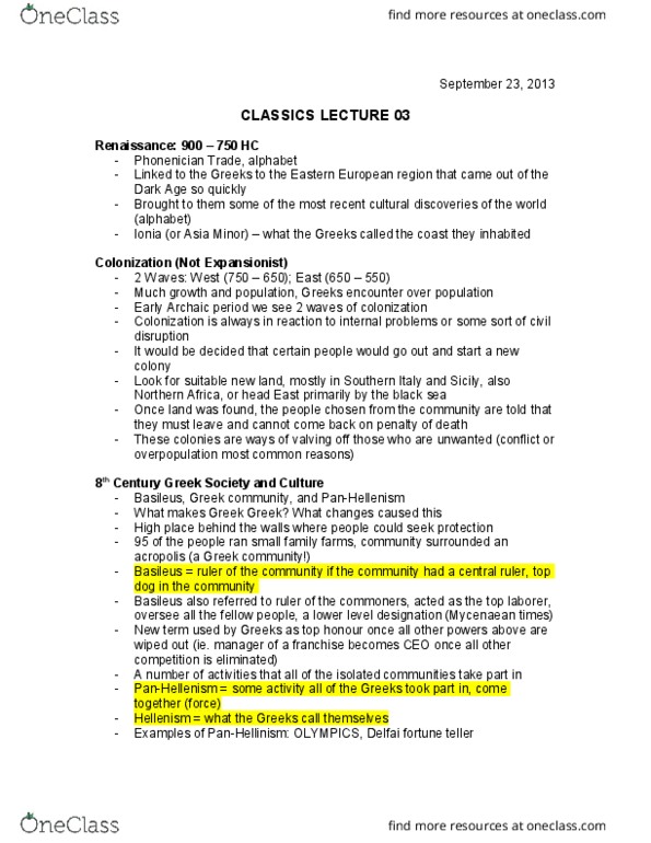 Classical Studies 1000 Lecture 3: CLASSICS Lecture 03 thumbnail