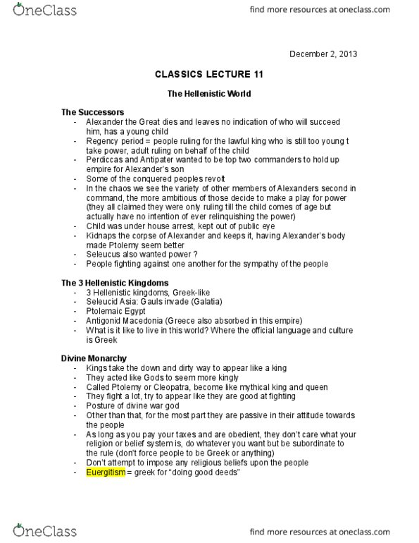 Classical Studies 1000 Lecture 11: CLASSICS Lecture 11 thumbnail