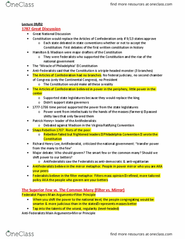 GOVT 1111 Lecture Notes - Lecture 3: Anti-Federalism, Direct Democracy, Individualism thumbnail