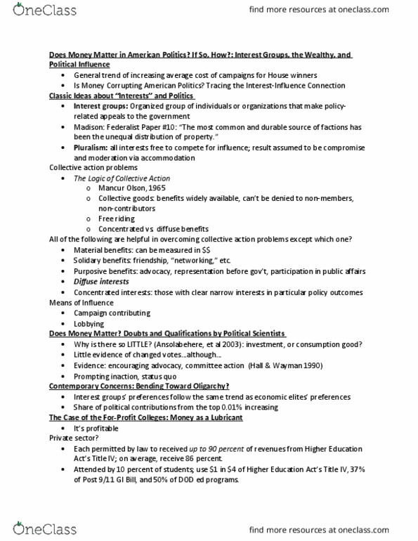 GOVT 1111 Lecture Notes - Lecture 15: Mancur Olson, Lubricant, Plutocracy thumbnail