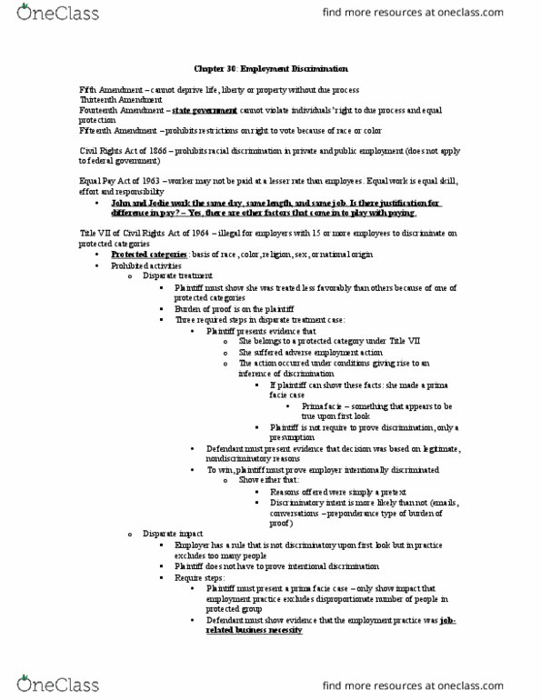 BLAW 2301 Chapter Notes - Chapter 30: Civil Rights Act Of 1964, Sexual Orientation, Fide thumbnail