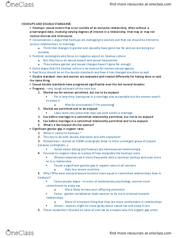 SOCI 270 Lecture Notes - Lecture 17: Double Standard, Monogamy, Casual Sex thumbnail