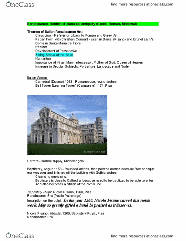 AHST 1304 Lecture Notes - Lecture 1: Florence Cathedral, Classical Antiquity, Middle Ages thumbnail